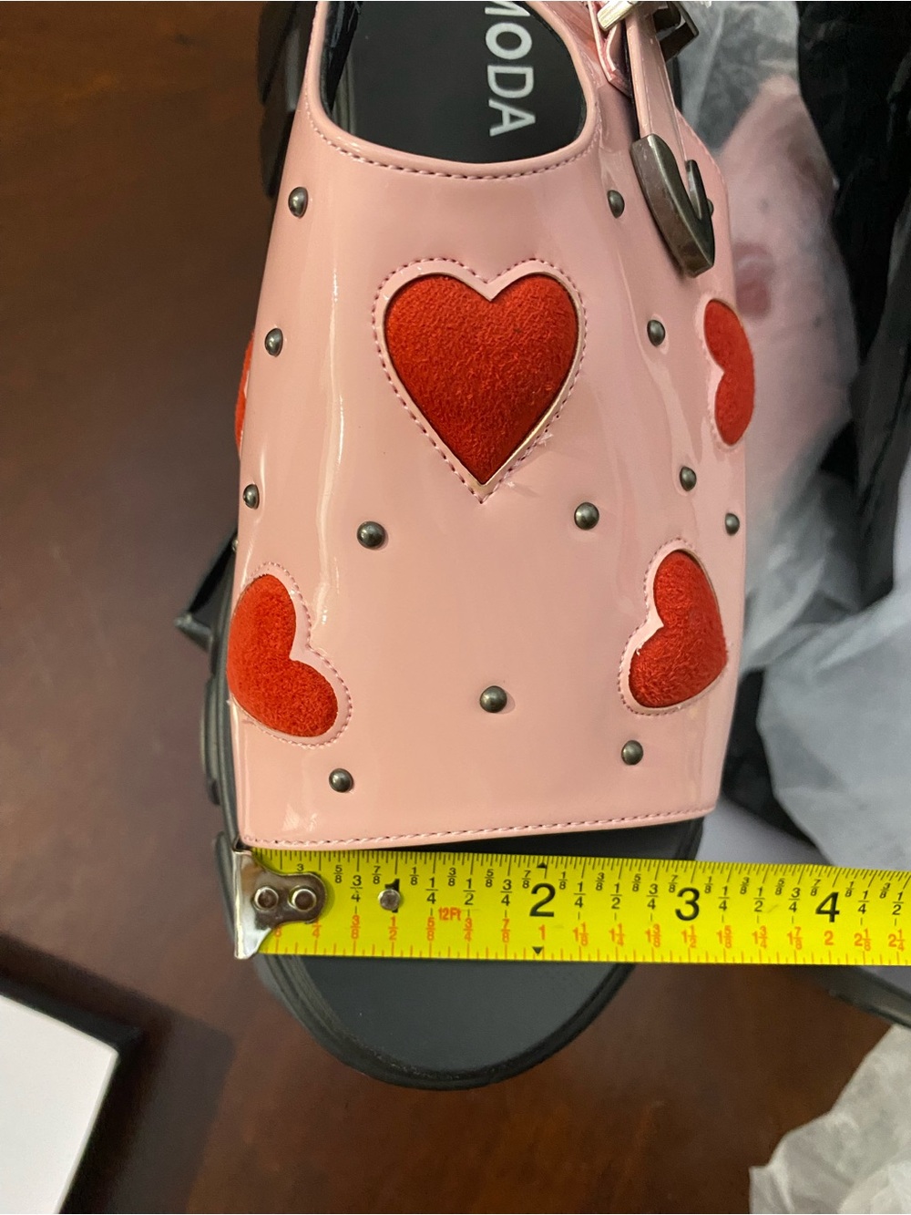 LaModa Pink Chunky Platform Sandals with Red Heart Accents - Picture 13 of 16